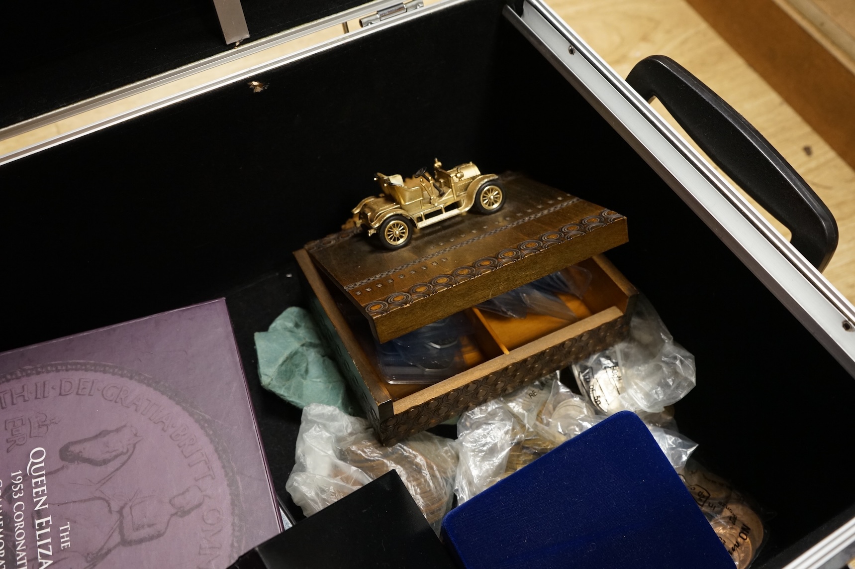 A collection of coins, etc.